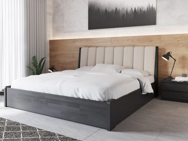 Pat cu mecanism de ridicare TOKIO din fag masiv și cu spătar moale, culoare venge