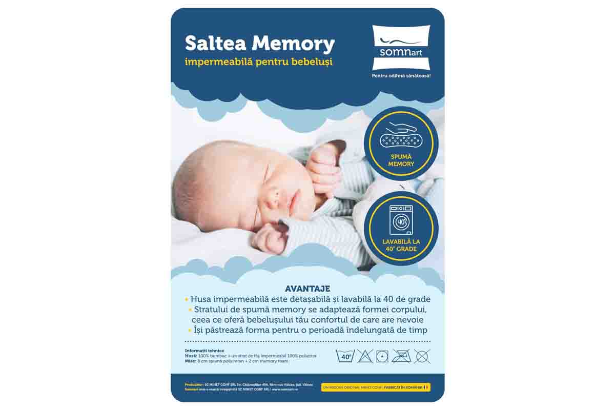Saltea pentru copii Somnart Memory Impermeabila Aviator 60 x 120 см - imagine 3