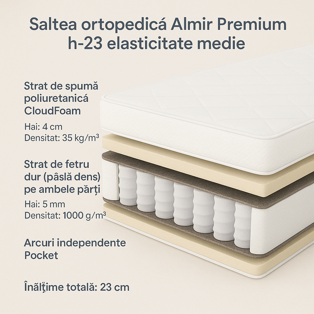 Матрас ортопедический Almir Premium PLUS высота 23 см на независимых пружинах средней жесткости