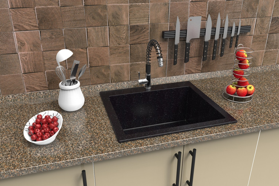Tonado NIKOLI 510*565 BLACK  гранитная кухонная мойка — изображение 2