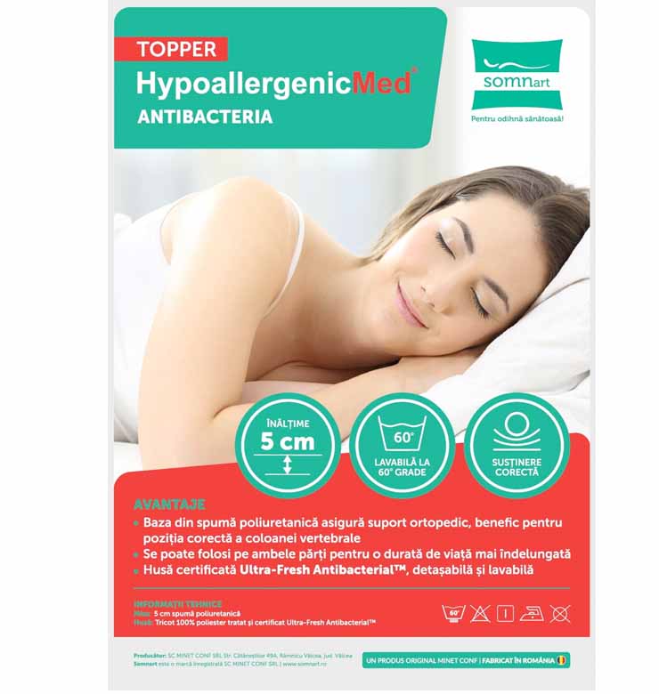 Topper Somnart HypoallergenicMed Antibacteria înălțime 5 cm, duritate medie - imagine 2