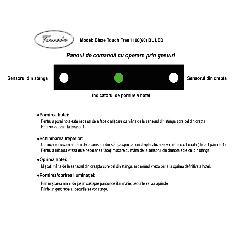 Вытяжка Tornado SKY TOUCH FREE 1100(60) Black наклонная с управлением без касания — изображение 4