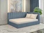 Кровать Mebel Lev Скандинавия с мягкой обивкой и с каркасом из натурального дерева, с отсеком для хранения 90x200