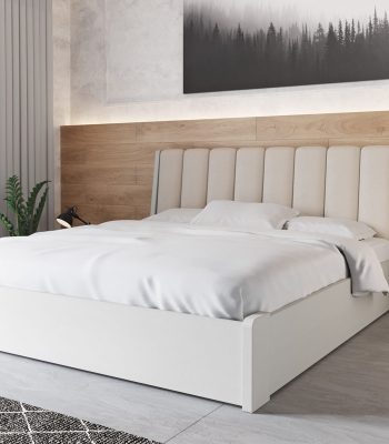 Pat cu mecanism de ridicare TOKIO din fag masiv și cu spătar moale, culoare alb