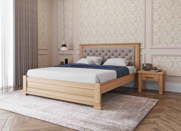 Кровать из массива бука Лорд 160x200 cm с мягким изголовьем серого цвета