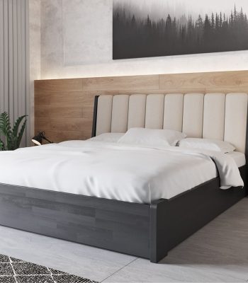 Pat cu mecanism de ridicare TOKIO din fag masiv și cu spătar moale, culoare venge