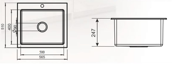 Tonado NIKOLI 510*565 OBSIDIAN Chiuvetă de bucătărie - Image 3