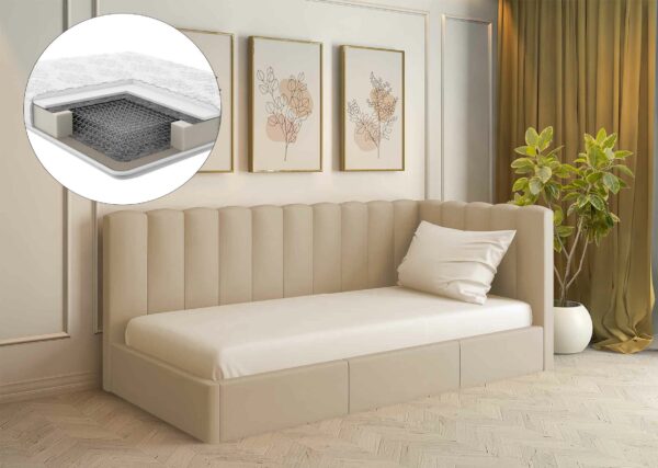Кровать Mebel Lev Скандинавия с мягкой обивкой с матрасом в комплекте