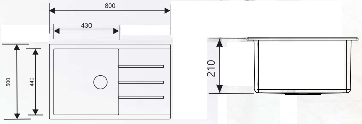 Tonado MELISSA 800*500 GRAY  гранитная кухонная мойка — изображение 2