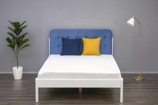 Pat California White & Blue 120x200 cm cu tăblie tapițată în culoare albastră