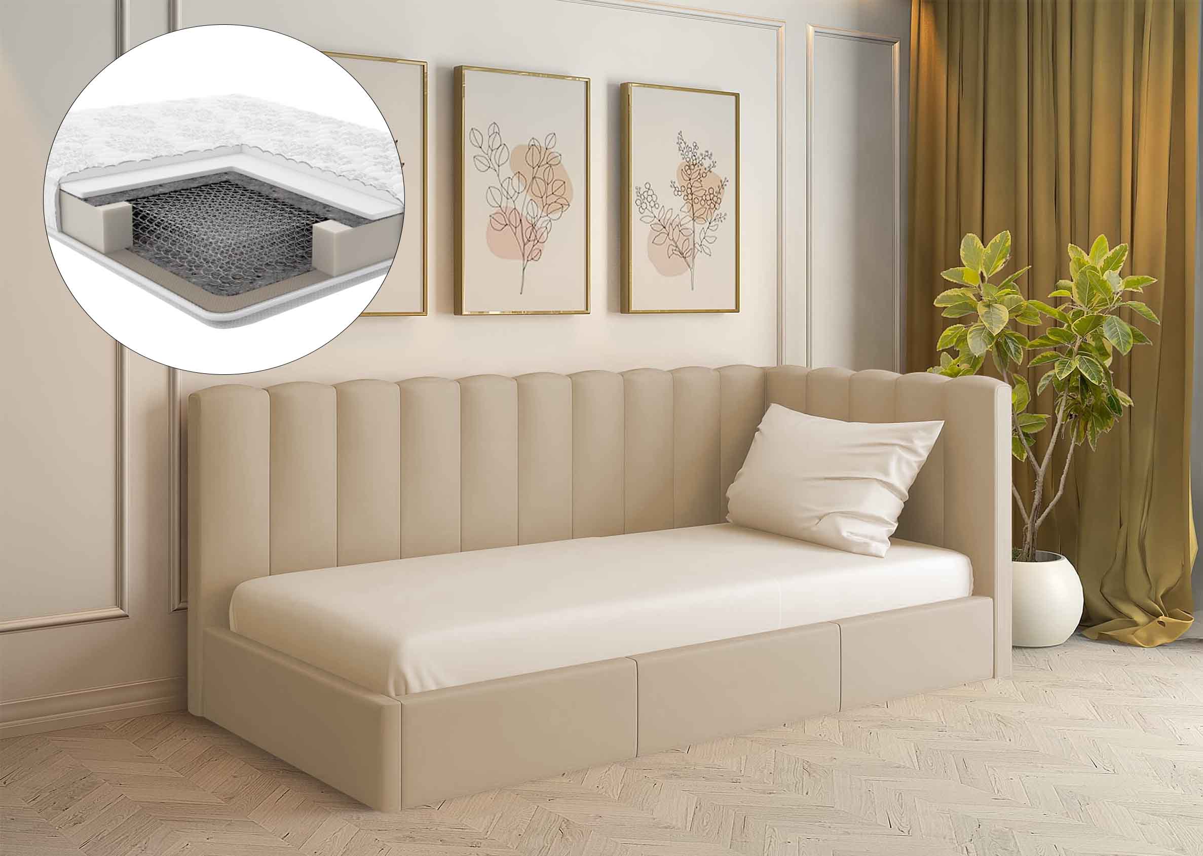 Кровать Mebel Lev Скандинавия с мягкой обивкой с матрасом в комплекте