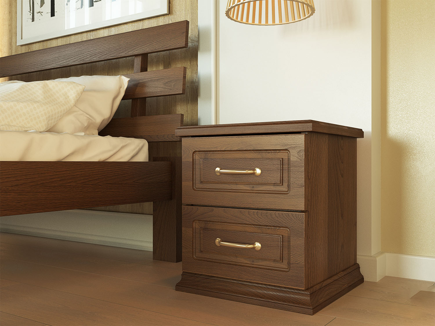 Noptiera din lemn model T1 fag masive, culoare nuc închis