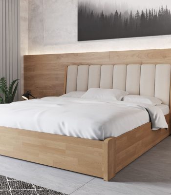 Pat cu mecanism de ridicare TOKIO din fag masiv și cu spătar moale, culoare lac transparent