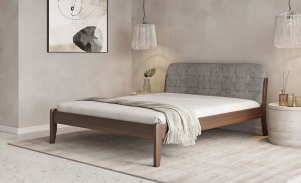 Patul California cu tăblie moale din catifea nuc inchis si dark gray