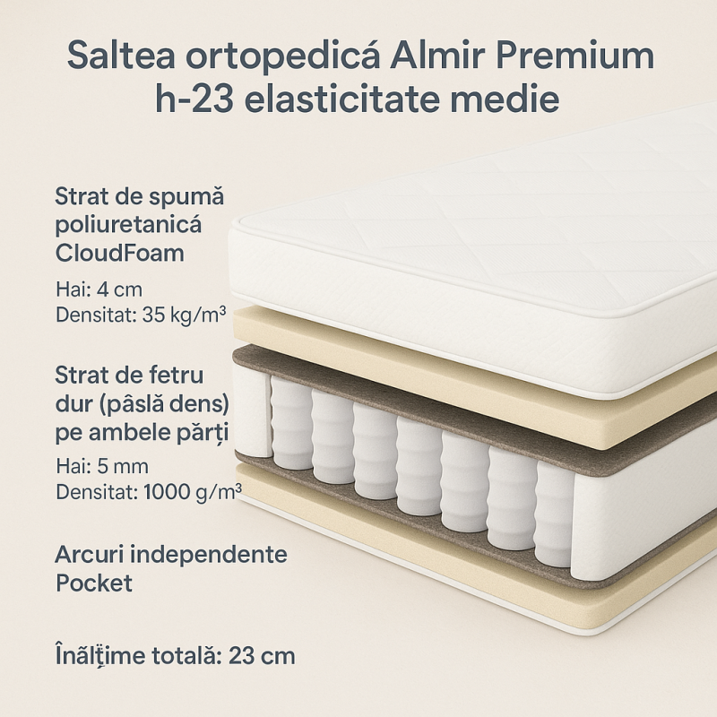 Матрас ортопедический Almir Premium PLUS высота 23 см на независимых пружинах средней жесткости