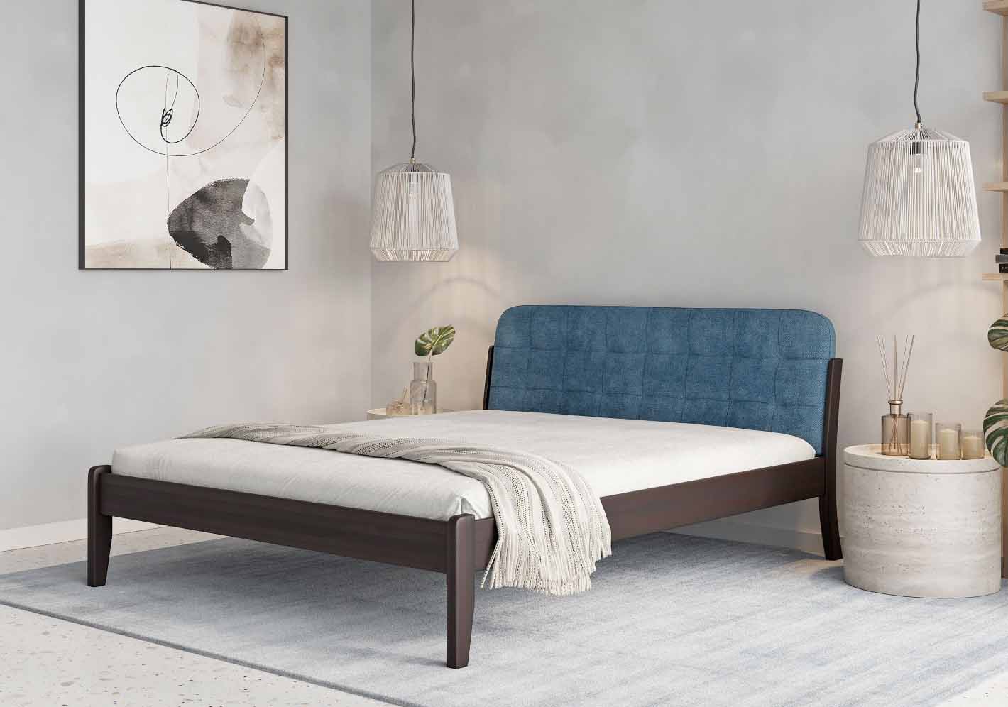 Pat din lemn de fag din California cu tăblie tapițată