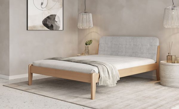 Кровать Калифорния 140x200 из массива бука с мягкой спинкой