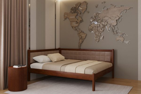 Деревянная кровать из бука МИЛВОКИ 140x200 с мягкой спинкой темный орех