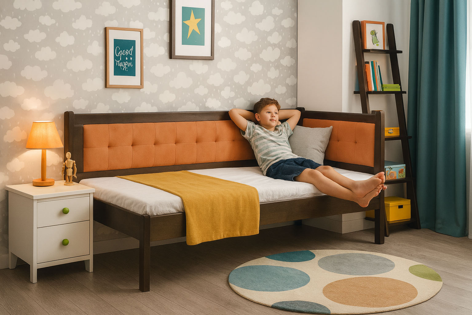 milwoki_2 Деревянная кровать Милвоки c мягким изголовьем и боковиной