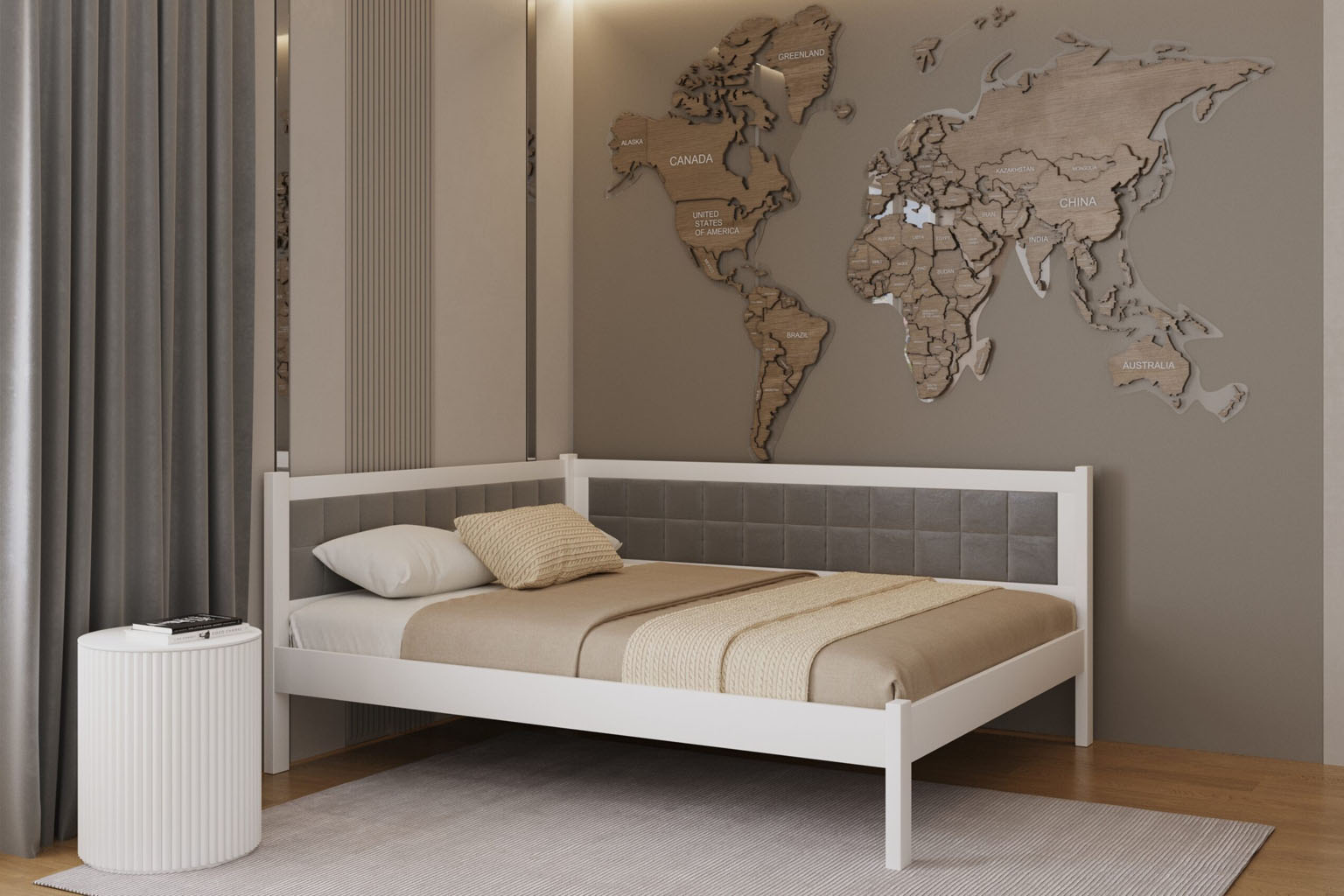 Деревянная кровать из бука МИЛВОКИ 180x200 с мягкой спинкой