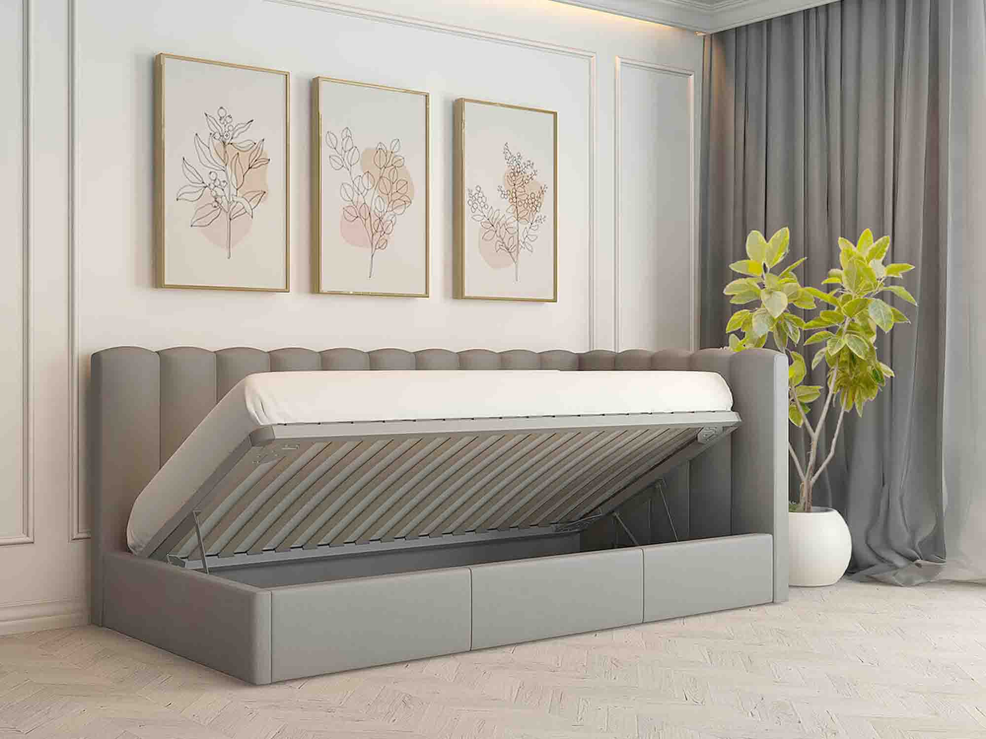 A bed with a bed frame